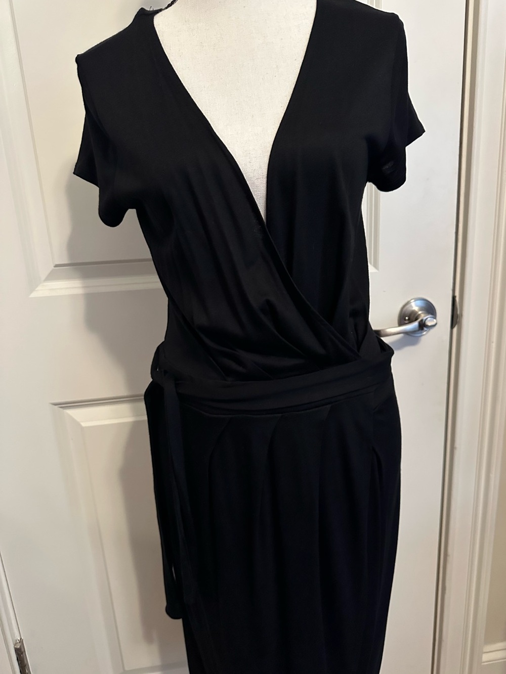 Banana Republic Black Wrap-Front Midi Dress